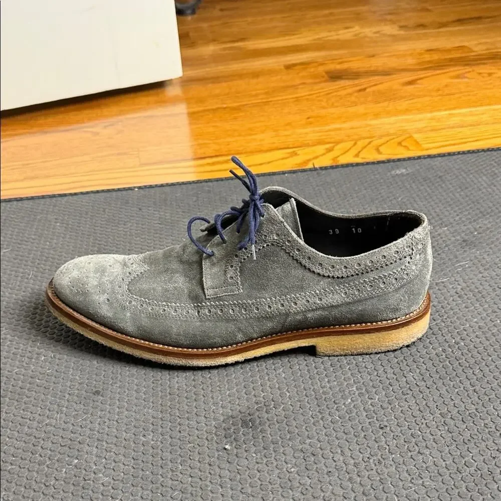 To Boot Grey Suede Wingtip Derbys with Blue Laces size 10 Oxford lace up